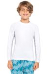 Coolibar UPF 50+ Boy's Ultimate Rash Guard - Sun Protective (Medium- White Line)