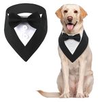 MHaustlie Dog Bandana Dog Formal Tuxedo Bandana Dog Wedding Bandana Adjustable Dog Neckerchief with Bow Tie Formal Tux Dog Bandana Dog Bowtie Bandana for Small Medium Large Dogs (L, Black)