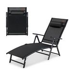 COSTWAY Folding Sun Lounger, 7-Position Adjustable Garden Chaise Lounge Chair Deck Sunbed with Headrest, Portable Outdoor Reclining Chair for Patio Poolside Beach Camping, 150KG Load Capacity (Black)