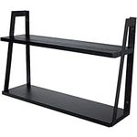 Peter's Goods 2-Tier Modern Rustic Floating Wall Shelves - Wall Mounted Wood Shelf for Display, Books, Storage & Decor - For Bathroom, Office, Living Room, Bedroom, Laundry, Kitchen (Modern Black)