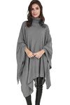 Fashion Star Womens Cape Shawls Grid Knitted Wrap Polo Cowl Turtle Neck Poncho Jumper Poncho Grey Plus Size (UK 20/22)