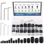 Glarks 370Pcs 15 Size 3/8x1/2''-1/8x1/8'' Internal Hex Allen Head Socket Set Screw, 12.9 Class Black Alloy Steel Hex Grub Screws Assortment Kit with 6Pcs Hex Wrenches