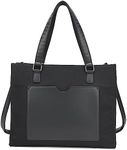 Black Tote Bag for Women Laptop Bag 15.6 Inch Large Canvas Work Briefcase, Black, Large