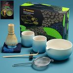 TEANAGOO Matcha Set Matcha Whisk Matcha Bowl with Pouring Spout Scoop Matcha Whisk Holder Tea Making Kit. Japanese Tea Set (7pcs) + 2Cups(7.2oz),S31,Gradient Blue