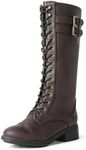 DREAM PAIRS Women's Pu Knee High Riding Combat Boots,Size 7,Brown,Georgia