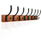 IBosins Coat Rack Wall Mount, 33.5'' Long, Entryway Hanging Hooks Rack, Metal Wood Coat Rack with 8 Black Tri-Hooks, Wooden Decorative Hooks Rail for Coat, Scarf, Bag, Towel, Hat, Key