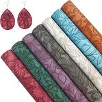 AUXIN 7 Pcs Relief Faux Leather Sheets for Earrings Purses Making, 30 * 21cm Flower Leaf Embossed Textured Synthetic Fabric Sheets DIY Crafts