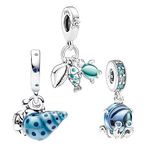 Doyafer 925 Sterling Silver Charms Ocean, Animal Pendant Beads Conch, octopus, sea turtle Pendant Set For Women Bracelets Necklace 3-Piece/Package