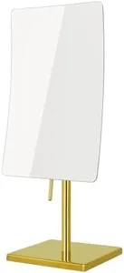 DOWRY 5X Tabletop Magnifying Makeup Mirror Adjustable Rectangular Vanity Mirror for Bedroom 304 Stainless Steel Gold Brushed