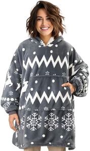 HOMELEVEL Felpa Oversize Donna Uomo - Felpa Coperta con Cappuccio - Hoodie Unisex con Tasca in Sherpa - Grigio Scuro con Design Invernale