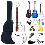 Rosefinch Full Size Acoustic Guitar for adults Beginner Kit 41inch Wooden Guitar Beginners Guitare Acoustique Glossy Surface W/Bag Picks Capo Strap 6 Steel Strings (41'' White)