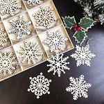 Printfry Large Christmas MDF Pine Snowflakes Hanging Ornaments DIY Craft Snowflake Wooden Ornaments Unfinished MDF Cutout Christmas Decorations Tree Decor Kids Paint 3mm (36 Pieces)