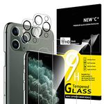 NEW'C 4 Pack, 2 x Glass Screen Protector for iPhone 11 Pro Max and 2 x Camera lens Protector, Scratch-Resistant, No Air Bubbles, Extremely Durable, 9H Hardness Tempered Glass