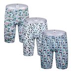 Nuofengkudu Mens Long Leg Boxers Shorts Anti Chafing Stretch Cotton Patterned Longer Legged Trunks Briefs Fly Pouch Waistband Underpants No Ride up Breathable Sports Underwear 3 Pack XL