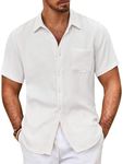 COOFANDY Mens Short Sleeve Dress Shirts Casual Summer Button Down Shirt with Pocket White