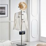 Three Wood Stainless Coat Rack Freestanding, Coat Racks Stand with Natural Marble Base, Silver Metal Hall Tree Standing, Heavy Duty Clothing Hanger Entry-way for Hat, Purse, Bag, Sturdy, Corner