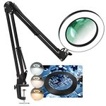 LANCOSC Magnifying Glass with Light and Stand, 5 Inches 10X Real Glass Lens, 3 Color Modes Stepless Dimmable LED Desk Lamp, Adjustable Arm Lighted Magnifier Light for Reading Repair Crafts Close Work