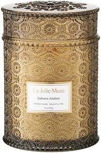 LA Jolie Muse Amber Scented Candle, 540 g, Large Candle Gifts for Women, Wooden Wick Candle for Home, Long Burning Glass Candle, 90 Hours Burning Time