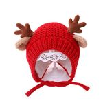 MOMISY Antler Hat Knitted Earmuffs Crochet Outdoor Windproof Beanie Hats Unisex Spring Autumn Winter for Kids, Infant, Toddler- 2-3years (Red)