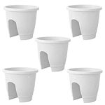 Go Hooked Plastic Railing Pots and Planter, White, 12 Inch, 5 Pieces