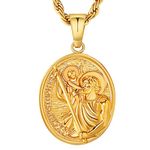 KRKC&CO 2.5mm St Christopher Necklace for Men, 22" Pendant Necklace Protector Talisman, Coin Medallion, 18K Gold Plated Protection, Chain with Pendant, Gift for Men Husband Son Father