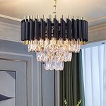 SINOMAN Modern Crystal Chandeliers Gold Black Crystal Chandeliers Round Crystal Chandelier Ceiling Light Fixture Crystal Pendant Light for Living Room Bedroom Foyer Hallway (Inbuilt Led (Dia:12inch)