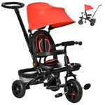 Qaba Tricycle for Toddler 5 in 1 Kids Trike, Foldable Converts Stroller to Toddler Bike, Adjustable Backrest & Curved Canopy, Detachable Guardrail & Handle for 1-5 Years Old, Red