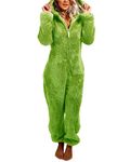 YILEEGOO Women Fleece Onesies Zip Up One Piece Hooded Pajamas Cozy Sleepwear Pyjamas Autumn Winter Warm Loungewear Jumpsuit Green