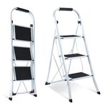 Galvaran 3 Step Ladder – Folding Step Ladder, Portable With Anti-Slip Mat & Comfortable Soft Handgrip, Heavy Duty Steel Step Ladder - Easy to Store Step Ladders, 150KG Max Capacity (3-Step)