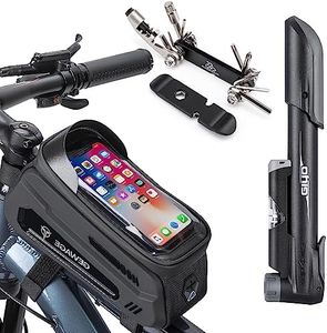 GEWAGE Bicycle Phone Mount Bag & Bicycle Tire Pump, Bike Multitool with Tyre Lever - Bike Tool Kits for Repair and Maintenance at Home or On The Road