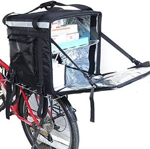 PK-92Z: Big Insulated Pizza Delivery Bag with Cup Holder, 16" L x 16" W x 16" H, Thermal Food Delivery Box For Scooter, Heat Insulated Food Delivery Bag For Bike, Side Loading, 2-Way Zipper Closure