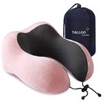 TALLGO Travel Pillow, Best Memory Foam Neck Pillow Head Support Soft Pillow For Sleeping Rest, Airplane Car & Home Use (Black) (Pink,Standard)