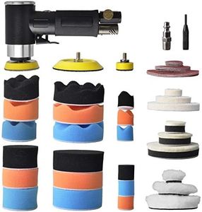 TOOLPEAK 48 Pcs mini random orbital air sander kit, high-speed mini air sander polisher, Includes 1-inch and 2-inch and 3-inch polisher pad kit polishing sponge & wool pads sandpapers, sander kit