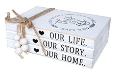 LIVDUCOT Wood Decorative Books Stack Rustic Home Decor Stack White Wooden Books for Modern Home Decor,Shelf,Mantle or Tray This is Us Our Life Our Story Our Home 7X 5.5X 2.5'