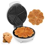 Primalite Multi Mini-HEART Waffle Maker Machine- 700 Watts | 5 Heart Waffles at once |Stainless Steel Non-Stick Cooking Plates & Cool Touch Handle | Electric Iron with Indicator Light- Frost White