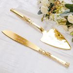 TUKDAK Cake Cutting Set for Wedding, Personalized Gold Cake Knife and Server Set, Custom Cake Serving Set, Engraved Pastry Pie Server Cake Pizza Cutter, Christmas Birthday Bridal Gift (Classic)