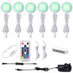 AIBOO RGB Colour Changing LED Under Cabinet Lighting kit,Ultra Slim LED Puck Lights,Counter Wardrobe Cupboard Lights for Christmas Xmas Ambiance Decoration(6 Pack)