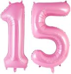 Pink Number 15 Balloon, 40 Inch Big Large Foil Helium Number Balloons, Giant Mylar Number 15 Balloons for 15 Year Old Birthday Party Decorations Supplies Anniversary