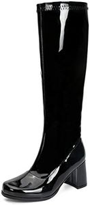 LIURUIJIA Women's Gogo Boots, Knee High Boots, Sqaure Toe Chunky Block Heel Disco Costume Zipper Fall Tall Boots Black 35(225/US5)