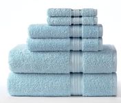 COTTON CRAFT Ultra Soft 6 Piece Towel Set - 2 Oversized Large Bath Towels,2 Hand Towels,2 Washcloths - Absorbent Quick Dry Everyday Luxury Hotel Bathroom Spa Gym Shower Pool - 100% Cotton - Light Blue