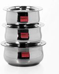 Sumeet 3 Pcs Stainless Steel Induction & Gas Stove Friendly Belly Shape Container Set/Tope / Cookware Set with Lids Size No.10 & No.12