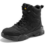 SPIEZ Steel Toe Cap Boots for Men with Puncture Proof Midsole, Lightweight Work Boots with Side-zipper, Slip Resistant Safety Shoes for Work Men’s High Top Footwear (UK Size 9, Black