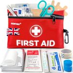 HONYAO First Aid Kit, 105 Pieces Small First Aid Kit, Includes Plasters, Emergency Foil Blanket, Burn Gel, Eyewash for Travel Car Home Workplace Kids Camping Hiking Motorbike Holiday, Red