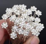 20 Pcs Bride Diamond Pearl Flower Tiara Wedding Bridesmaid Pearl Flower Hair Pin Delicate and Elegant Female U-pin Metal Hair Fork for Women's Hair Jewelry