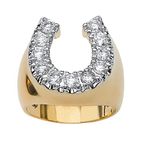 PalmBeach Men's Yellow Gold-plated Round Cubic Zirconia Lucky Horseshoe Ring Sizes 7-13, Metal, Cubic Zirconia