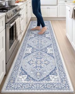 DEXI Kitchen Floor Mats Anti Fatigue, 23x107 Large Long Cushioned Vintage Runner Rug Waterproof, Standing Comfort Memory Foam Padded for Front Sink Laundry Office, Light Grey and Blue