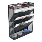 EasyPAG 5 Tier A4 Mesh in Tray Hanging Wall File Holder Mail Organiser Magazine Storage Stationery Tidy Rack,Black