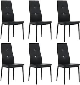 vidaXL Set of 6 Dining Chairs - Chic Black Faux Leather Upholstery with Crystal Embellishment and Wooden Frame