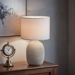 Decor & More – Modern Ceramic Base Bedside Table Lamp | Table Lamps for Home Decoration and Bedroom Decor with On/Off Button | Night Lamp with Cotton Fabric Shade