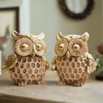 ALILA Classy Lucky Owl Statue Set for Good Luck Vastu Figurines Showpieces Decorative Owls Home Living Room Decor & Giting, Set of 2